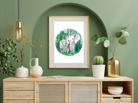 Elephant Cuddles Art Print