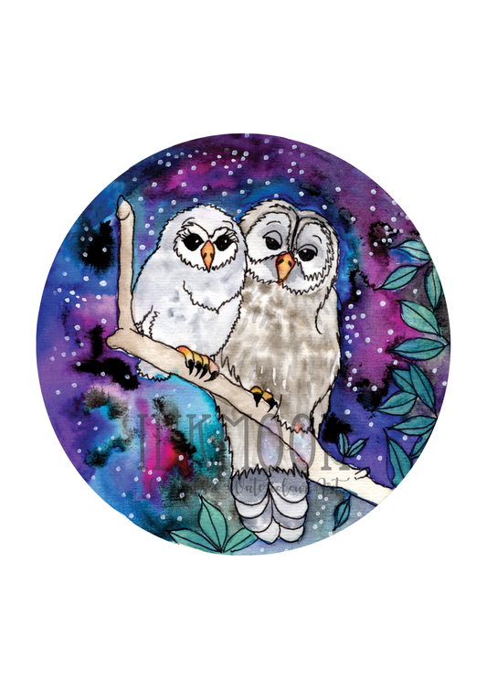 Snuggle Owls Art Print