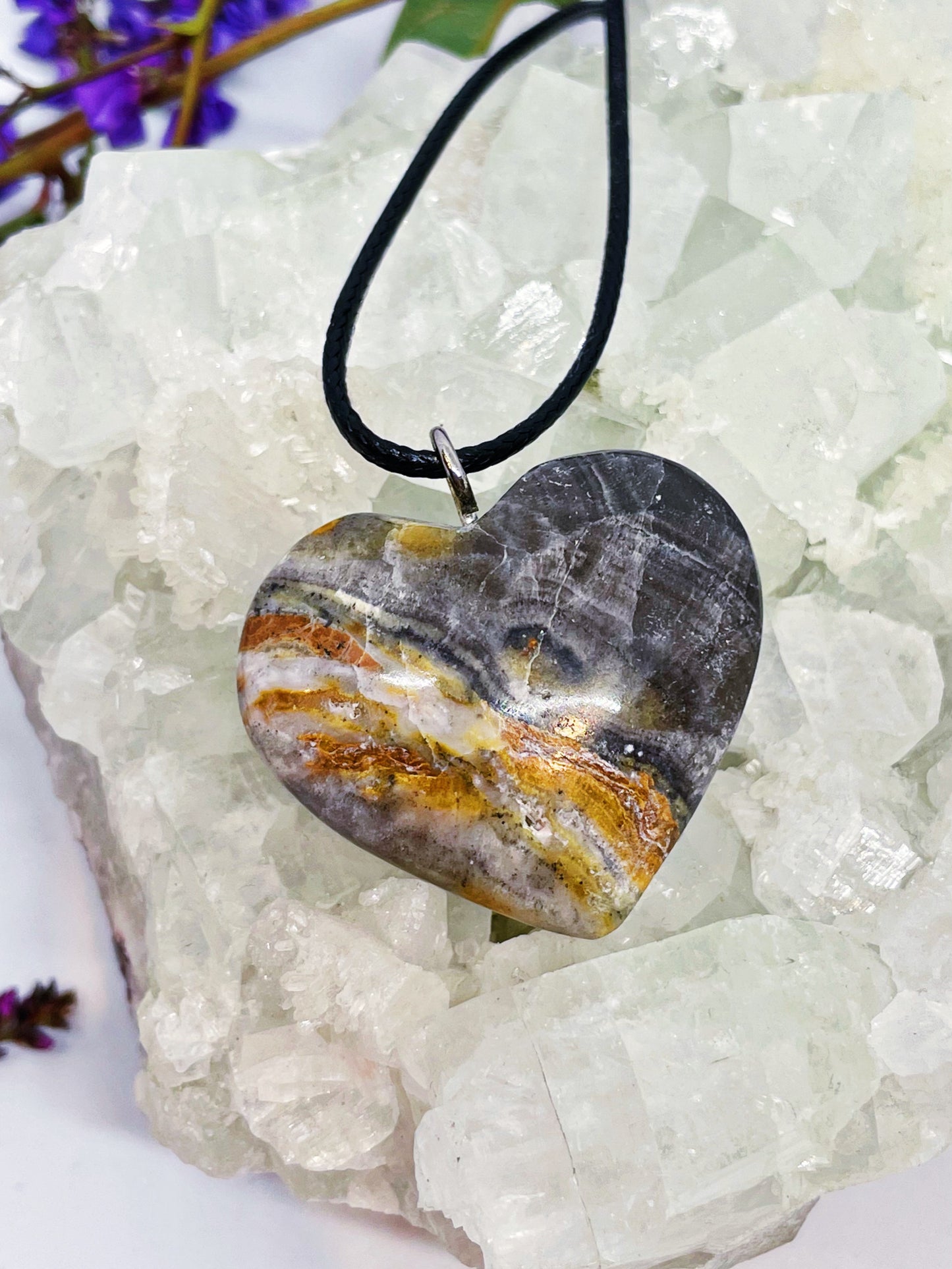 Black Calcite Heart Pendant