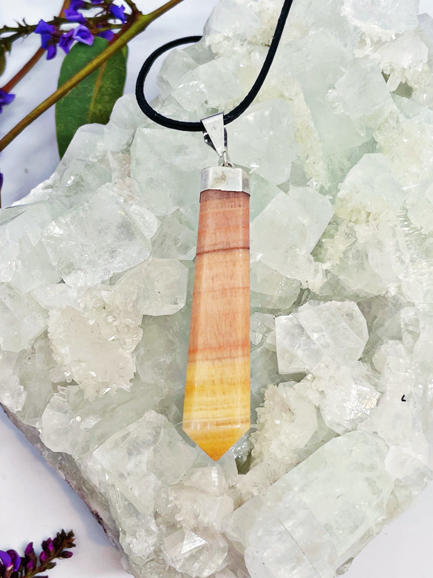 Sterling Silver Pink Sunset Calcite Point Pendant