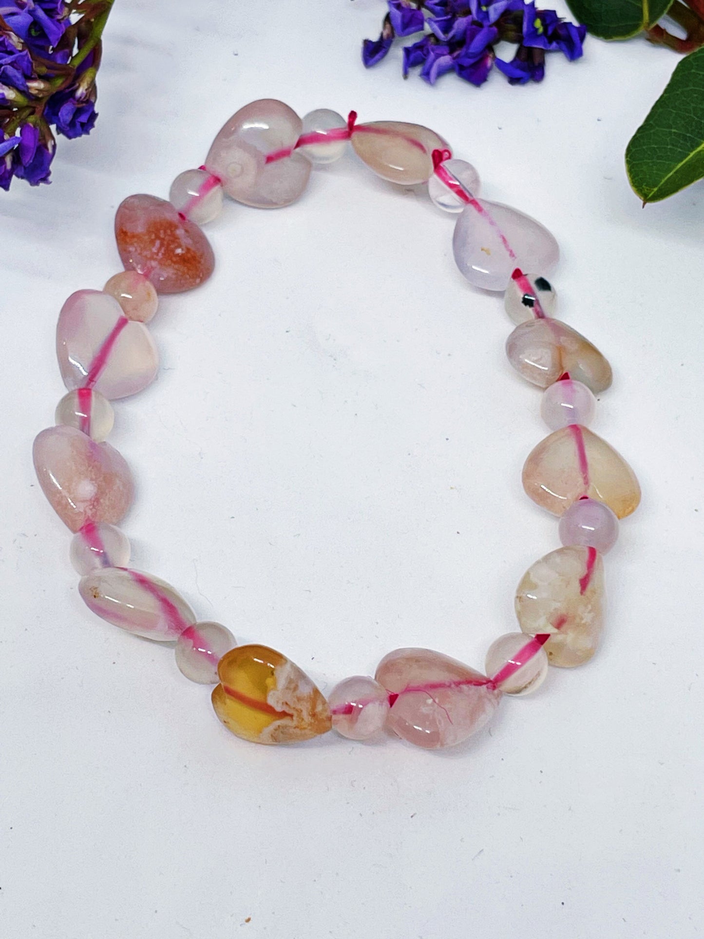 Flower Agate Heart Bracelet