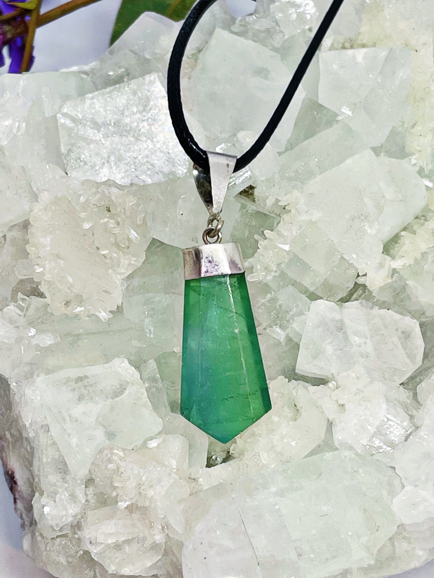 Sterling Silver Green Fluorite Point Pendants