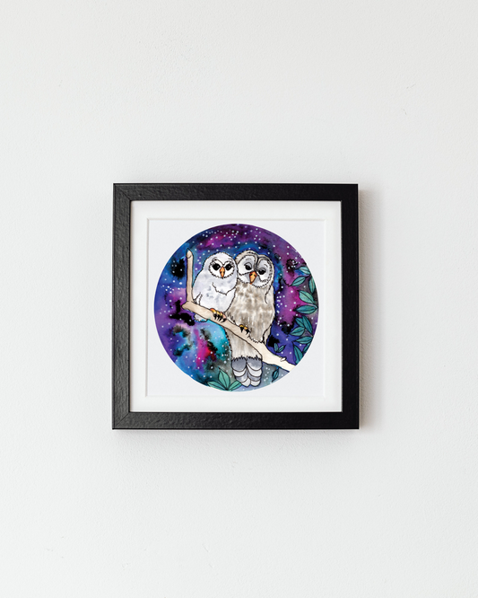 Snuggle Owls Art Print