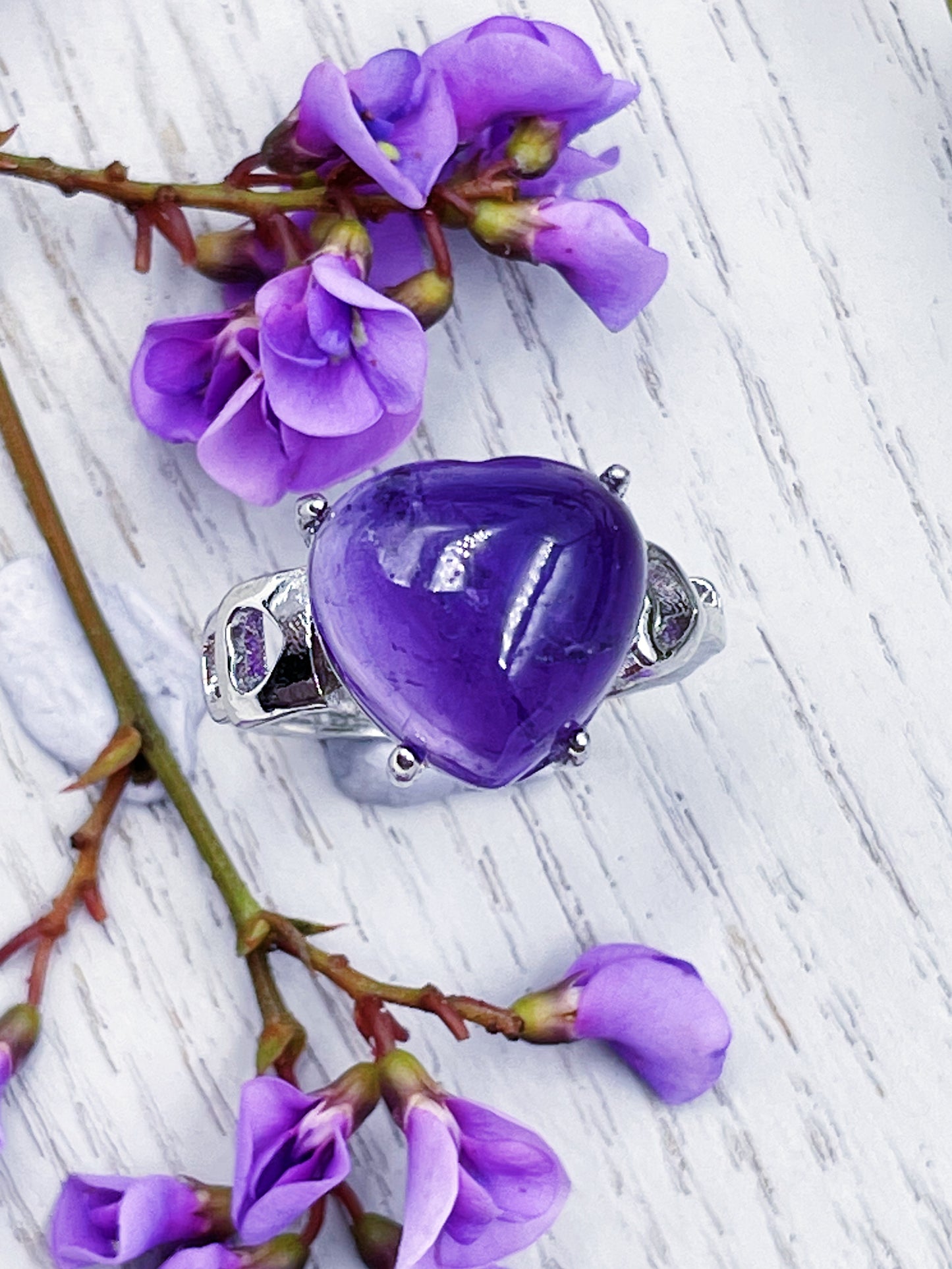 Amethyst Heart Lock & Key Ring