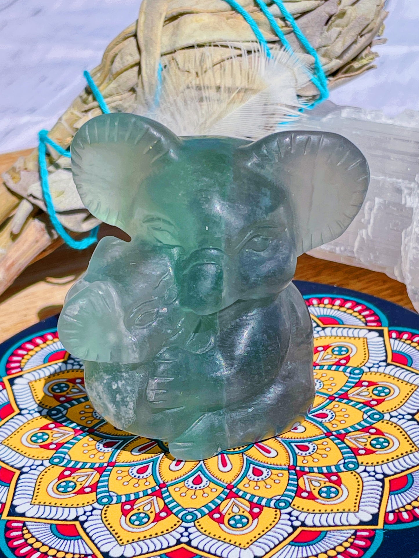 Fluorite Koala Mother and Cub Carving
