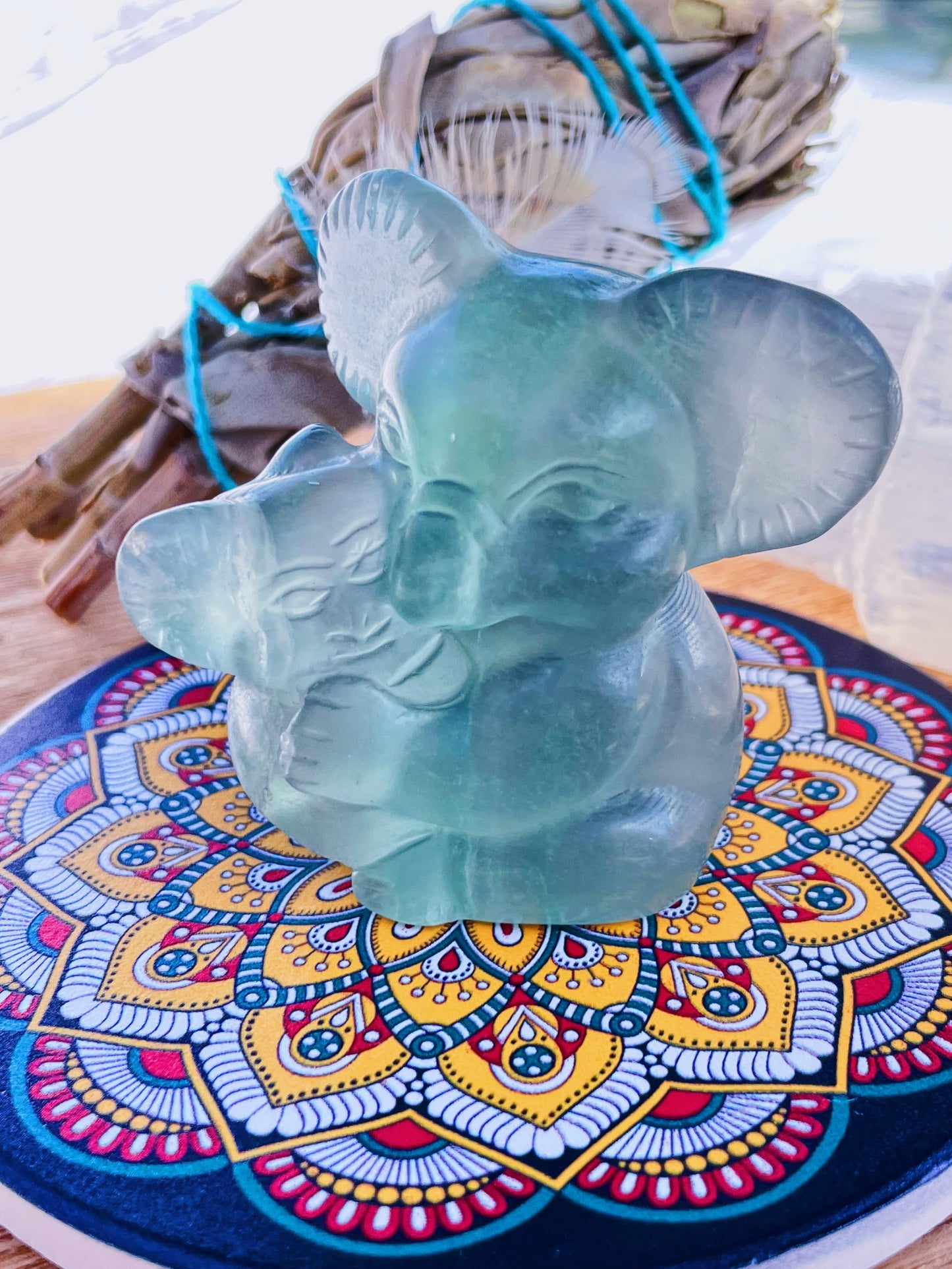Fluorite Koala Mother and Cub Carving