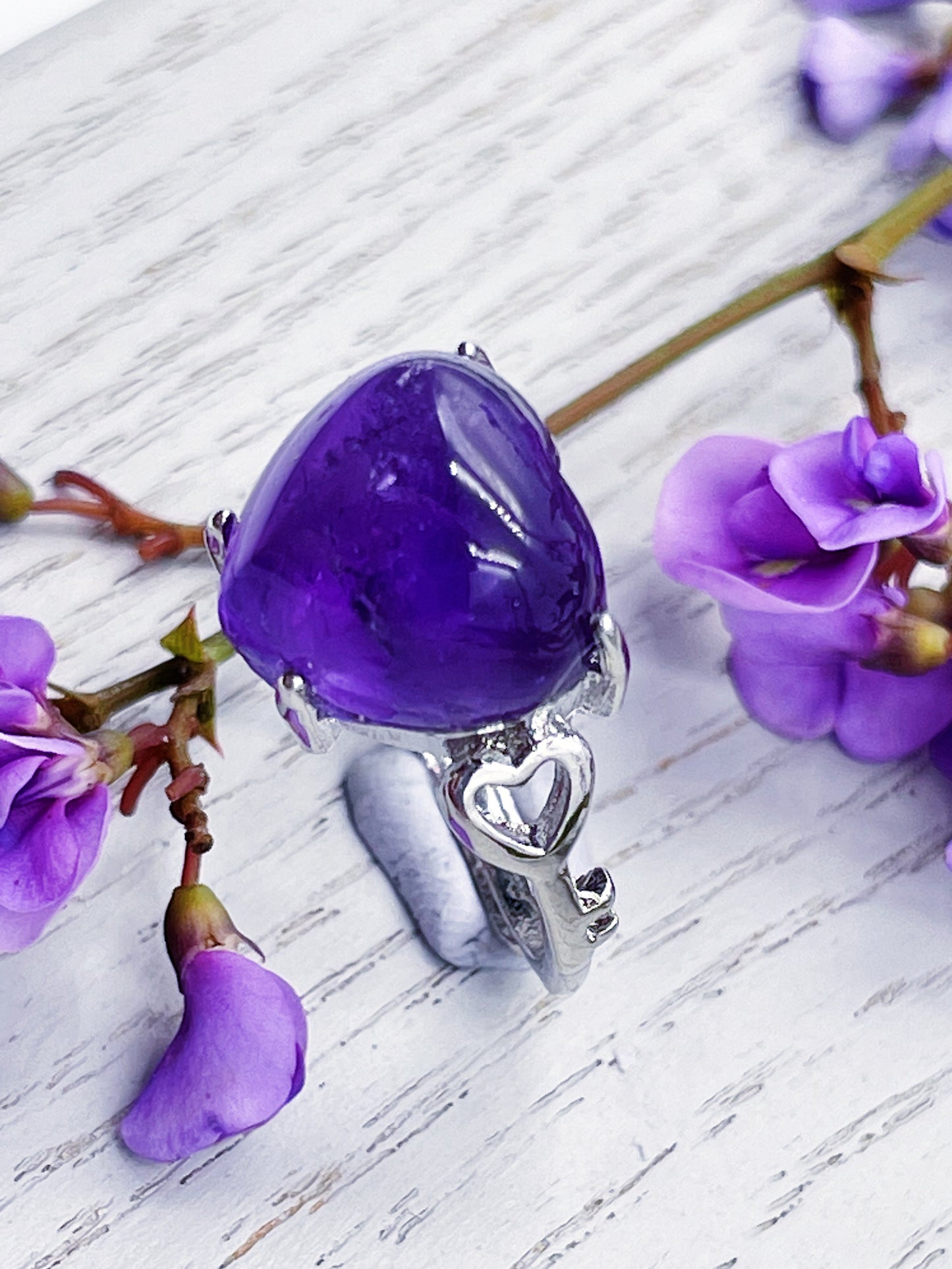 Amethyst Heart Lock & Key Ring